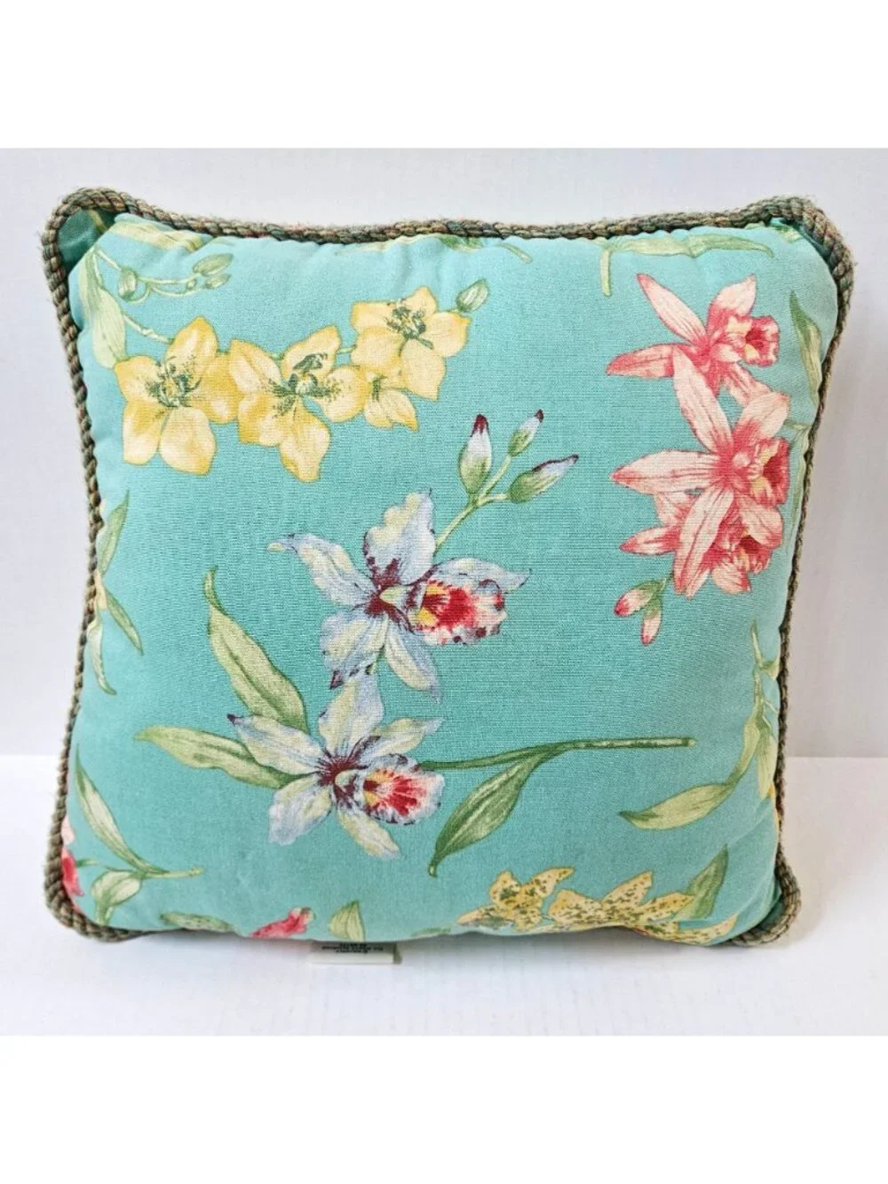 Waverly Orchid Cove Reversible Pillow 16X16 Green Turquoise Floral Tropical